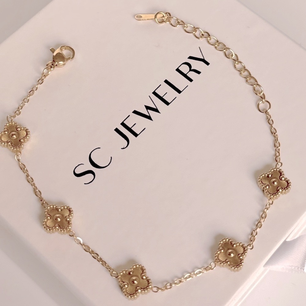 Petite Gold Tone Clover Bracelet Double Sided